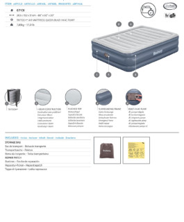 Bestway TriTech Luftbett mit integrierter Elektropumpe Double XL/Hi 203 x 152 x 51 cm