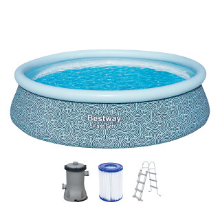 Bestway Fast Set™ Aufstellpool Set mit Filterpumpe Ø 457 x 107 cm, Grafisches Liniendesign, rund