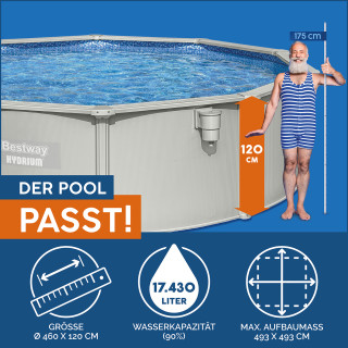 Bestway Hydrium Stahlwandpool Komplett-Set mit Sandfilteranlage Durchmesser 460 x 120 cm