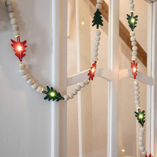 LED-Minilichterkette, grün-rot, Perlen und Weihnachtsbäume, 20 warmweiße LEDs
