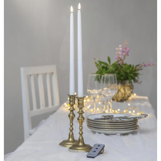 Star Trading LED-Echtwachskerze, Flamme Slim, 1 warmweiße flackernde LED, 2er-Set, weiß