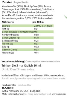 XAXX HC Aloe Vera Drinking Gel mit Pfirsich & Vitamin C, 3er-Set je 1 Liter