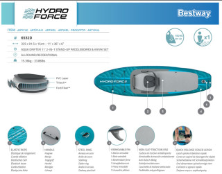 Bestway Hydro Force SUP Allround Board-Set Aqua Drifter mit Sitz 335 x 91,5 x 15 cm