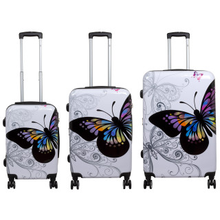 monopol Kofferset 3 tlg. Trolleyset Reisekoffer Hartschale Butterfly