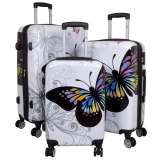 monopol Kofferset 3 tlg. Trolleyset Reisekoffer Hartschale Butterfly
