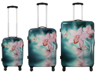 monopol Kofferset 3 tlg. Trolleyset Reisekoffer Hartschale Orchidee