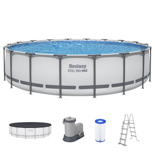Bestway Steel Pro MAX™ Frame Pool Komplett Set mit Filterpumpe Ø 549 x 122 cm, lichtgrau, rund
