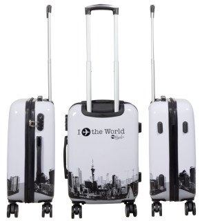 Kofferset 3tlg Reisekoffer Polycarbonat Hartschale Fly the world weiß