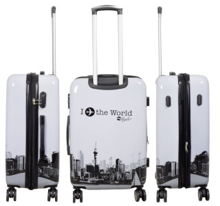 Kofferset 3tlg Reisekoffer Polycarbonat Hartschale Fly the world weiß