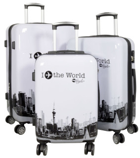 Kofferset 3tlg Reisekoffer Polycarbonat Hartschale Fly the world weiß