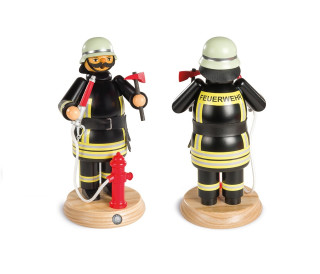 Räuchermann, Gross Feuerwehrmann, Schwarz, 13x24cm