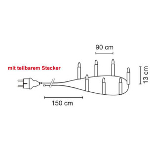 Rotpfeil Weihnachtsbaumkette, klar/weiß, 15 x E10/3W, mit teilbarem Stecker, 12,60 Meter