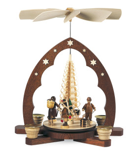 Pyramide Erzgebirgsfiguren Spitzbogen Spanbaum 1-Stöckig, Natur, 25x15x30cm