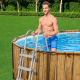 Bestway Steel Pro MAX Splashview Frame Pool Komplett-Set mit Filterpumpe Durchmesser 427 x 107 cm, Holz-Optik (Pinie), rund