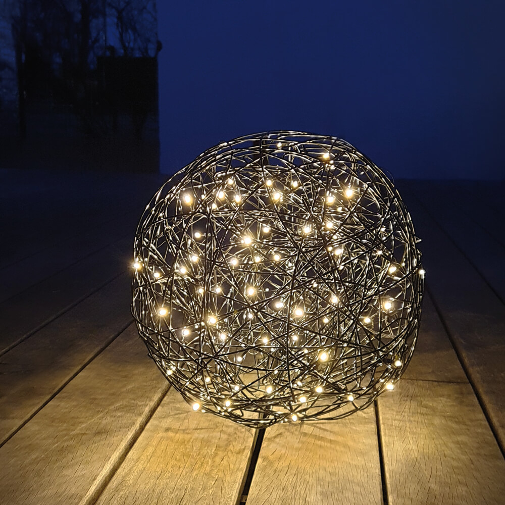 Außenkugelleuchte, 100 warmweiße LEDs, LEDDrahtball, 150flammig