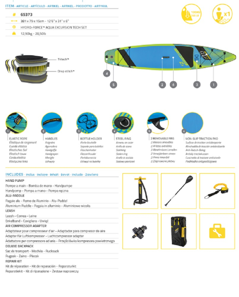 Hydro-Force™ SUP Touring Board-Set Aqua Excursion™ 381 x 79 x 15