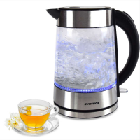 Syntrox 1,7 Liter Edelstahl schnurlos Glas Wasserkocher Lago mit blauem LED Licht 360