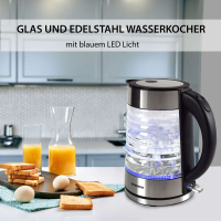 Syntrox 1,7 Liter Edelstahl schnurlos Glas Wasserkocher Agua mit blauem LED Licht 360