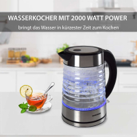 Syntrox 1,7 Liter Edelstahl schnurlos Glas Wasserkocher Agua mit blauem LED Licht 360