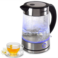Syntrox 1,7 Liter Edelstahl schnurlos Glas Wasserkocher Rio mit blauem LED Licht 360°