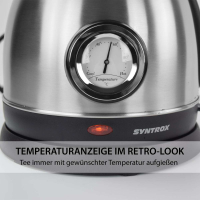 Syntrox 1,8 Liter Edelstahl schnurlos Wasserkocher mit Thermometer 360° cordess Wasse