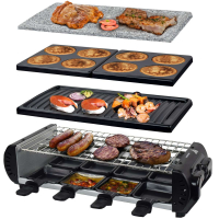 Syntrox Design Raclette Liestal mit 4 Wechselplatten und Heißem Stein für 8 Personen