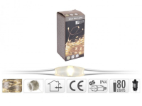 LED-Draht-Minilichterkette silber, 80 warmweiße LEDs,  Indoor und Outdoor