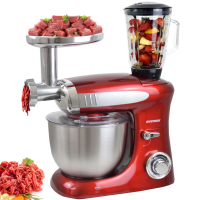 Syntrox Germany Küchenmaschine Knetmaschine mit Fleischwolf und Mixer, 6,5 L Red
