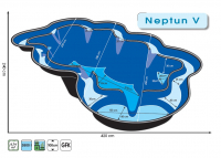 Ubbink Neptun V, Fertigteich - GFK, Oberfläche 8,75 m², max. Tiefe 100 cm, Fassungsvermögen 3800 l, - H100 x 420 x 240 cm  