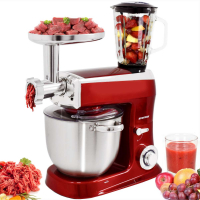 Syntrox Küchenmaschine Knetmaschine mit Fleischwolf und Mixer - rot