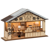 HGD Holz-Glas-Design LED-Weihnachtsmarkthütte Weihnachtsbäckerei Glitzerschnee