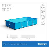 Bestway Steel Pr Frame Pool, 400 x 211 x 81 cm, Set mit Filterpumpe, eckig, blau