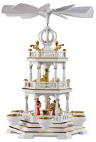 120 Jahre Müller, Jubiläumspyramide 2-Stöckig Mit Christi Geburt, Weiss-Gold, 30x27x44cm