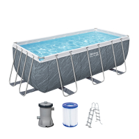 Bestway Steel Pro MAX™ Frame Pool Set mit Filterpumpe 412 x 201 x 122 cm, Marmor-Optik (Schiefergrau), eckig