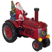 LED-Weihnachtsfigur Weihnachtsmann auf Traktor, bunte LEDs und Dampf