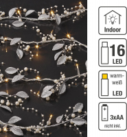 Hellum LED-Lichterkette Blätter und Kugeln 16 BS warmweiß/transparent, innen Batteriebetrieb