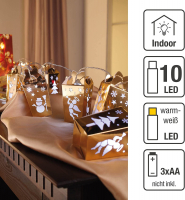 Hellum LED-Lichterkette Geschenkbox/gold 10 BS warmweiß/transparent, innen Batteriebetrieb