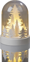 Hellum LED-Glasglocke 18cm weiße Tannenbäume 3 BS warmweiß/weiß