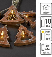 Hellum LED-Lichterkette Holzbäume 10 BS warmweiß/transparent, innen Batteriebetrieb