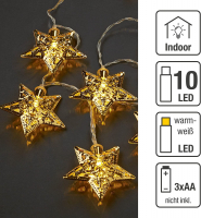 Hellum LED-Lichterkette mit goldfarbenen Metall-Sternen 10 BS, innen Batteriebetrieb