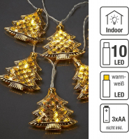 Hellum LED-Lichterkette mit goldfarbene Metall-Tannenbäumen 10 BS, innen Batteriebetrieb