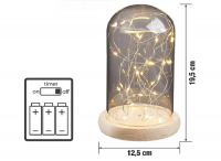 Hellum LED-Glasglocke 19,5cm mit Lichterkette 30 BS warmweiß/silber