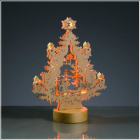 Hellum LED-Leuchter Holz Weihnachtsmann 9 BS warmweiß/natur innen