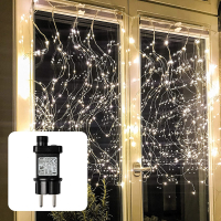 Hellum LED-Vorhang Tauperlen-Girlanden 800 BS warmweiß/silber,  für Innen- und Außen