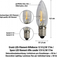 Hellum 3 x LED-Riffelkerze E10 Filament klar 12V 0,5W  teilgeriffelt