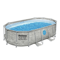 Bestway Steel Pro MAX™ Splashview™ Frame Pool Komplett-Set mit Filterpumpe 427 x 250 x 100 cm, Steinwand-Optik, oval