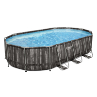 Bestway Steel Pro MAX™ Frame Pool Komplett-Set mit Filterpumpe 610 x 366 x 122 cm , Holz-Optik (Mooreiche), oval
