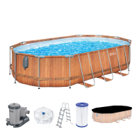 Bestway Steel Pro MAX™ Comfort Jet Series™ Frame Pool Set mit Filterpumpe 610 x 366 x 122 cm, Holz-Optik, oval