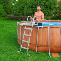 Bestway Steel Pro MAX™ Comfort Jet Series™ Frame Pool Set mit Filterpumpe 610 x 366 x 122 cm, Holz-Optik, oval