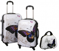 Kofferset 3 tlg. Trolleyset Reisekoffer Hartschale Butterfly mit Beartycase